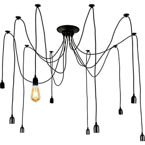 Vintage Nordic Spider Chandelier Loft Adjustable E27 Retro Hanging Lamps Loft Edison Industrial Hanging lamps Length