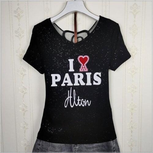 Pure Cotton T-shirt Women 2021 New Style Thin Nail Diamond Western Fashion Off-the-shoulder Top Short-sleeved T-shirt