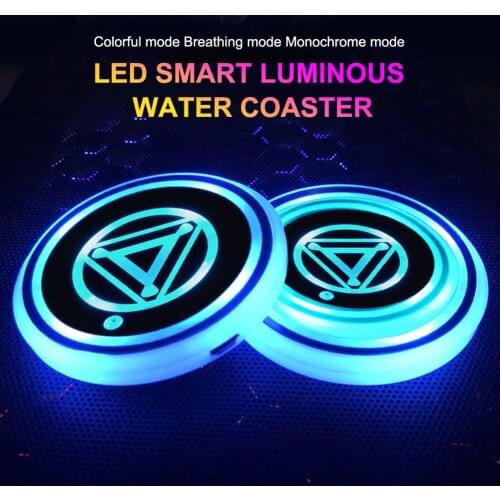 2Pcs LED Car Cup Holder Water Bottle Coaster RGB 7 Color USB Rechargeable Waterproof Drink Cup Pad Ambient Light Accessories