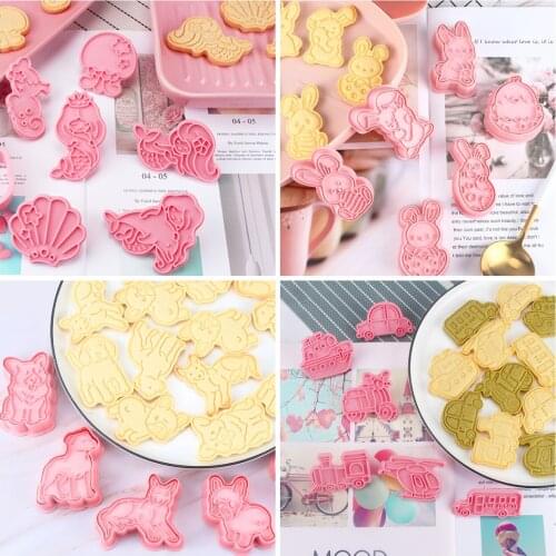 4pcs/set Animal Series Plastic Biscuit Spring Mold Elephant Lion Bear Plunger Paste Sugar Craft Die Baking Tools