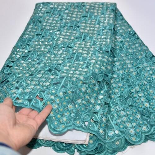 5yards/pc) teal green African hand cut organza lace fabric with very beautiful sequins embroidery for high quality dress OP46