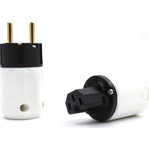 5Piars Hight Quality P320+C320 24K Gold Plated Schuko Power Plug European Plug Adapter Schuko Type for Germany, France, Europe
