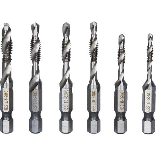 6pcs Thread Tap Drill 1/4 Inch Hex Screw Thread Tap Drill Bit HSS Twist Tapping Drilling Tool Accessories