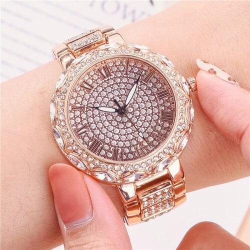 Luxury Women Watches Fashion Full Diamond Roma Stainless Steel Wristwatch Female Clock Gift Relogio Feminino