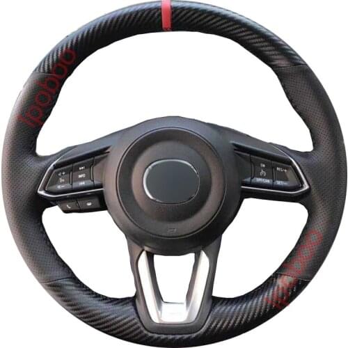 Matte Carbon Fiber&Hole Leather Steering Wheel Hand Sewing Wrap Cover Fit For Mazda 3 2017-2018 / Mazda 6 2017-2018 / CX-3