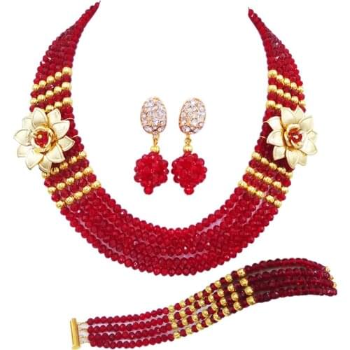 Marvelous wine nigerian wedding african beads jewelry set crystal costume strand necklace