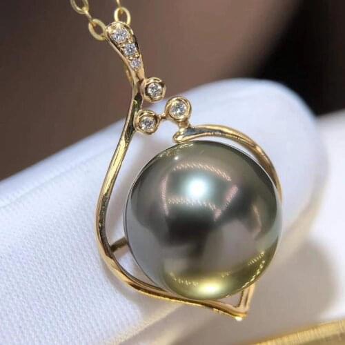 D917 Pearl Pendant Fine Jewelry Solid 18K Gold Diamonds Round 11-12mm Nature Sea Water Tahiti Pearls Pendants Necklaces Gifts