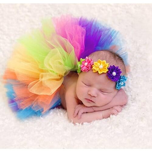 Infant Newborn Baby Girl Clothes Girls Flower Headband Mesh Ball Gown Tutu Skirts Photography Prop Baby Clothing Set ◕ᴗ