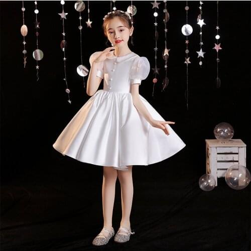Kids Graduation Dress Flower Girls Evening Dresses Children Bridesmaids White Ball Gown Teenagers Piano Performance Vestidos