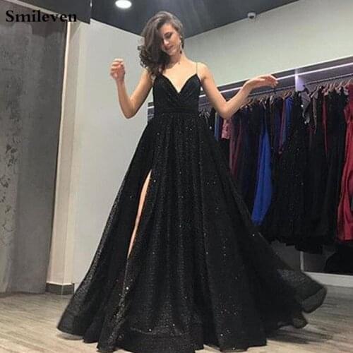 Smileven Long Sequined Evening Dress A Line Prom Dress Side Split Party Gown Vestidos Elegante Sequined Robe De Soiree