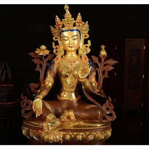 HOT SALE HOME OFFICE TALISMAN HOUSE PROTECTION -BUDDHISM BODHISATTVA TARA(GREEN) BUDDHA GILDING BRONZE STATUE 32 CM