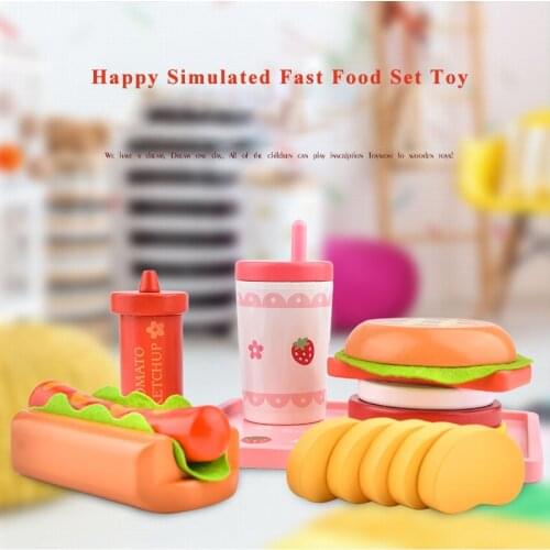 Toy Woo Kitchen Toy Pretend Play Wooden Children Play Kitchen Simulation Burger Hot Dog Toys Girls Boys