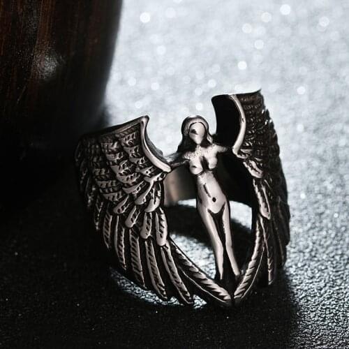 Exquisite Vintage Angel Wings Stretch Ring Women Stainless Steel Rings for Men Biker Jewelry