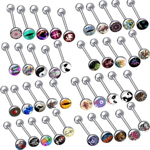 JUNLOWPY 1/5/10pcs Stainless Steel With Epoxy Nipple Ring different Logo Tongue Barbell Stud Piercing Rings Body Jewelry