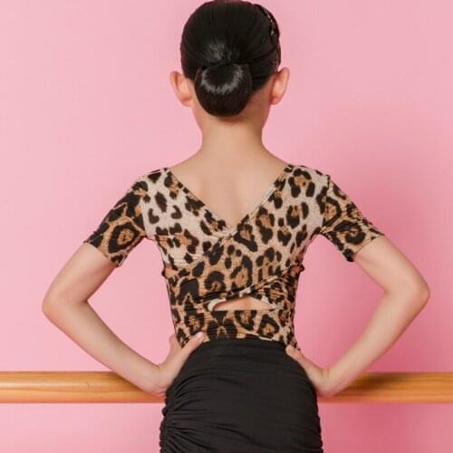 Leopard Latin Dance Tops For Girls Latina Ballroom Practice Wear Tango Dance Outfits Tap Dance Wear Kids Stage Costume JL1595