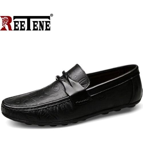 REETENE High Quality Men Shoes Loafers Genuine Leather Mens Shoes Casual Fashion Casual Shoes Men Comfortable Fashion Men Shoes