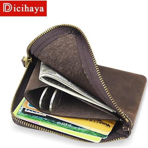 DICIHAYA Men Genuine Leather Crazy Horse Wallet Coin Purse Small Mini Card Holder Friend Casual Male Money Walet Pocket