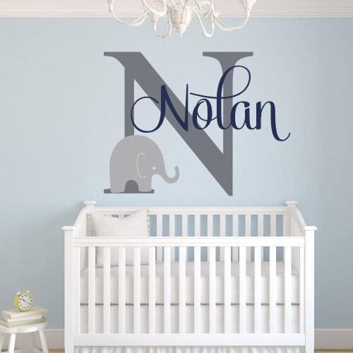 Custom Elephant Name Wall Decal for Boys Baby Boys Room Decor Nursery Wall Decals Elephant Wall Art WE135
