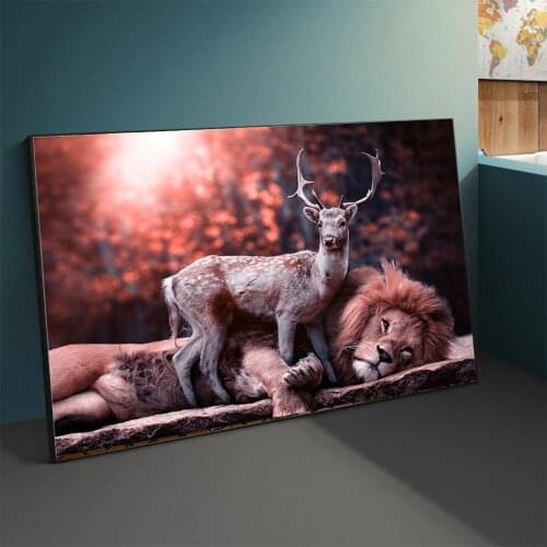 Animal Art Grassland Yak Deer Lion Canvas Painting Wall Art Posters PrintsWall Pictures for Living Room Home Cuadros Mural Decor