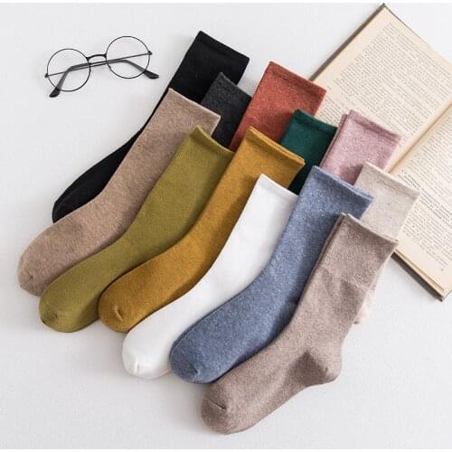 Solid color socks Ⅰ Middle tube Knitted Japanese Korea Loose Long Socks Women Pile Ins Soft Fashion girls Spring and Autumn