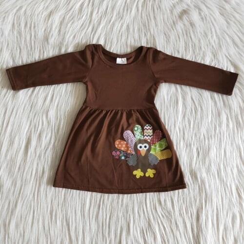 Hallowmas Days New design toddler Girls Clothing Kids Turkey vinyl Long Sleeve Outfits Boutique Milk Silk Dress