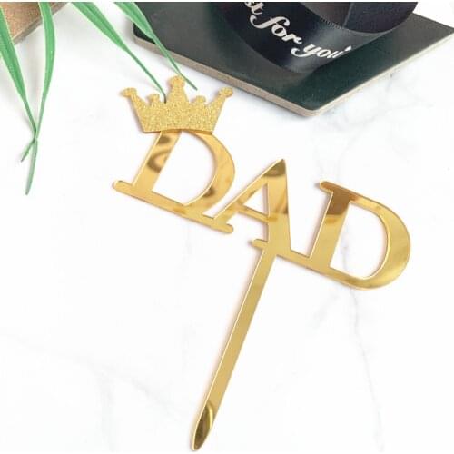 New "Super PAPA" Acrylic Cake Topper Gold Black Crown Father Cupcake Topper For Fathers Day Dad Birthday Party Cake Decorations