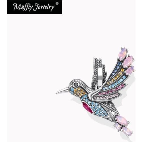 Pendants Colourful Hummingbird fit Necklace & Bags 2021 Brand New Fine Jewelry 925 Sterling Silver Cute Gift For Women Girls