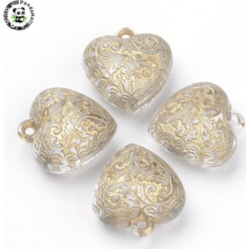 Pandahall Clear Plating Transparent Acrylic Pendants Golden Metal Enlaced Beads DIY Charms Necklace Bracelet Jewelry Making