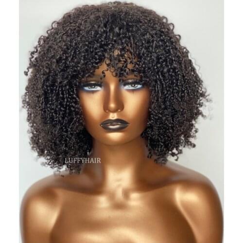 Sassy Curl Human Hair Wig with Bangs 20inch 250% Density Silk Base Scalp Top Wig For Black Women Brazilian Remy Hair Curly Wig