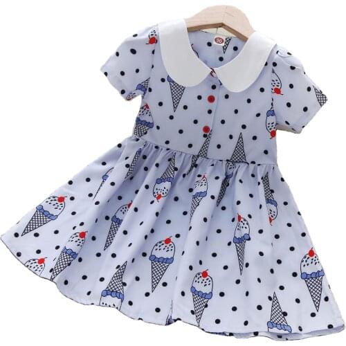 Girls Princess Dress Summer Short-sleeved Dresses Fashion Mid-length Cartoon Clothes Children Fresh Pleated Casual Dress Girl