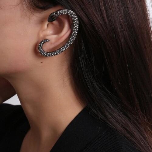 Rongho Hyperbole Crystal Snake Earrings for Women Punk Clip Earring Metal Snake Brincos Femme Ear Cuff Jewelry 2019