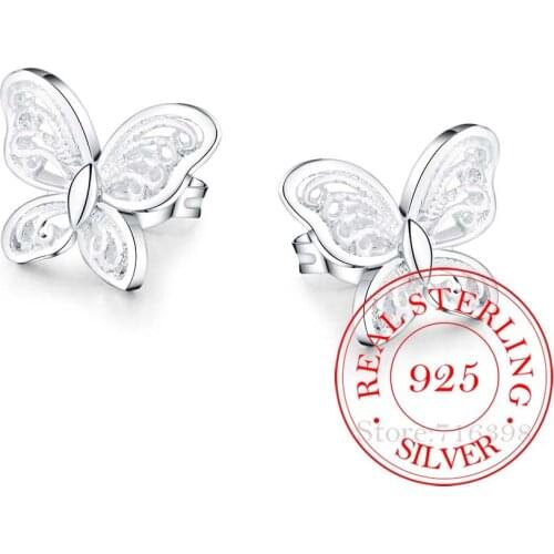 High Quality 925 Sterling Silver Women Jewelry Korean Silver Cute Butterfly Stud Ear Earrings for Women 2020 Wedding Party Gift