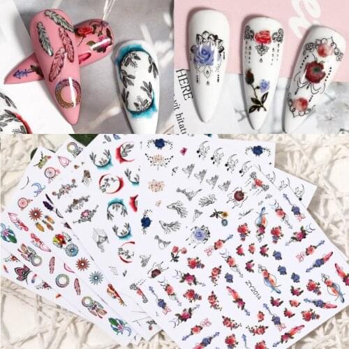 DINGXUE New Super Thin Self-Adhesive Vintage Flowers Image Nail Decal Stickers Manicure Nail Art Decoration Accessories Z0490
