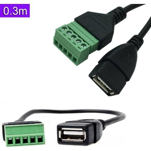 USB 2.0 A Female Jack to 5 Pin/Way Female Bolt Screw Shield terminals Pluggable Type Adapter 0.3m