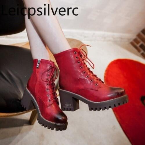 Autumn And Winter The New fashion Round head zipper Color matching Thick heel High heel Short tube Womens Boots plus size 32-43