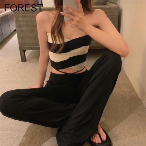 Women Suit Fashion Suit Sexy Short Strapless Bra Top Womens Summer Casual Pants Hot Girl Two Piece Set