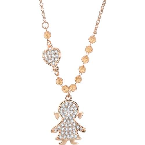 Cute Crystal Girl Heart Pendant Necklace For Women Fashion Gold Color Rhinestone Bead Chain Necklace Jewelry Party Gifts 2019