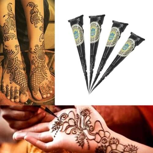 1PC Black Ink Color Henna Tattoo Paste Indian Waterproof Tattoo Mehndi DIY Drawing Body Paint Art Cream Cone