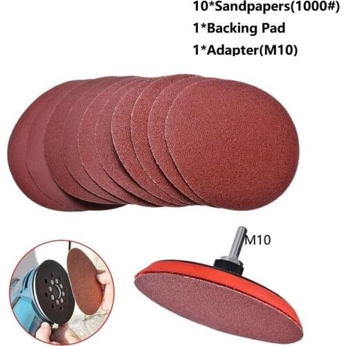 /10pcs 1000grit Sandpapers 125mm Sanding Discs With Backing Pad & Adapter M10 For Hook And Loop Sponges