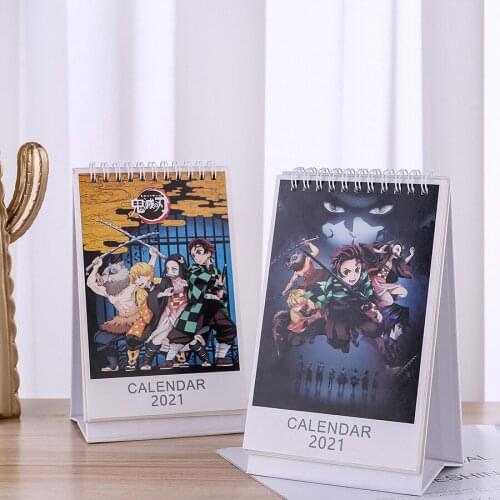 2021 Anime Demon Slayer Kimetsu No Yaiba Kamado Tanjirou Cute Desk Calendar Action Figure Paper Daily Schedule Planner Calendars