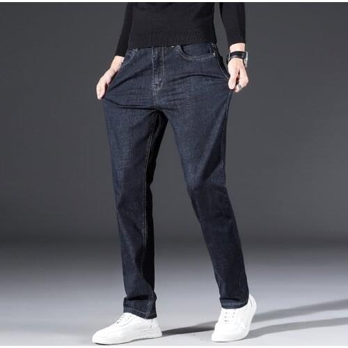 2021 Brand Blue Jeans New Business Casual Fashion Elastic Straight Denim Pants Male Brand Trousers Grey Blue colors