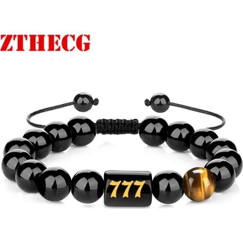 2021 New Trendy Arabic Numerals 111-999 Beads Bracelets for Men Women 10MM Natural Black Obsidian Stone Tiger Eye Lucky Bangle