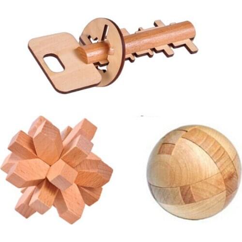 3PCS/Lot Chinese 3D Wooden Brain Teaser Intelligence Puzzle Game for adults and children
