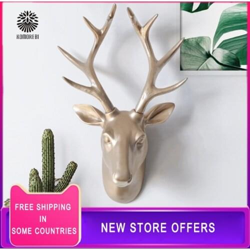 3D Deer Head Sculpture Resin Murals Home Wall Hanging Animal Statue Decoration Handmade Home Decor Ornament Artwork Craft