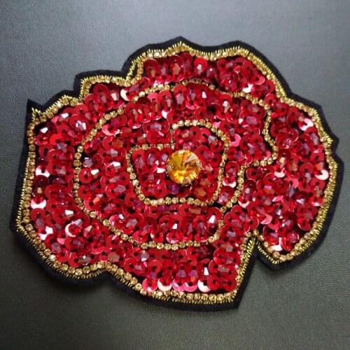 1pc 3D Handmade peony flower rhinestone beaded Patches for clothing Sequins applique Embroidery flowers parches floral