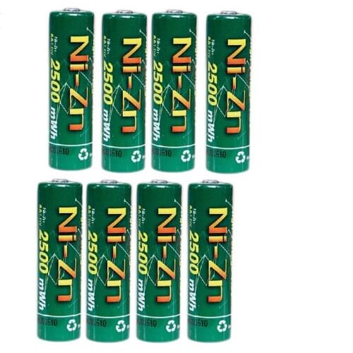 8 Pcs/lot 1.6v nizn Ni-Zn aa 2500mWh rechargeable battery 1.6v rechargeable battery Powerful than Ni-MH Ni-Cd 5 years warranty
