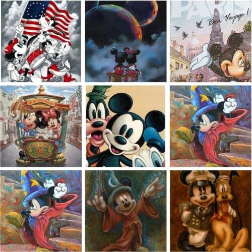 Disney Diy 5d Diamond Painting Cartoon Mickey Mouse & Flag Full Square Round Cross Stitch Embroidery Mosaic Home Wall Decor