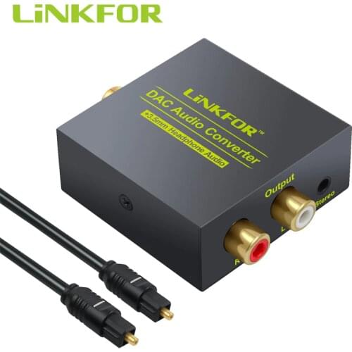 LiNKFOR DAC Audio Converter Optical Coaxial to Analog RCA 3.5MM Jack Analog Converter Adapter With Optical Cable For Amplifier