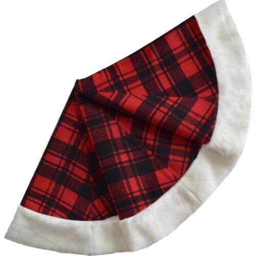 Free shipping Extra Large 36"/50" Christmas Tree Skirt Plaid with Faux Fur Border Buffalo Check skirt Christmas decoration