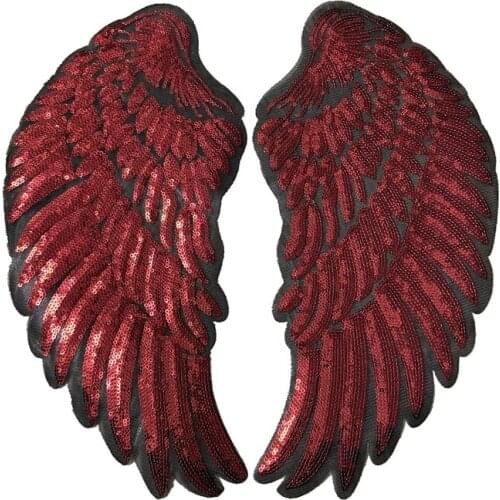 Big New Arrival Red Sequined Wings Patch Iron On Wing Sticker Patch For Clothes Fabric Crown Patch Sticker Applique